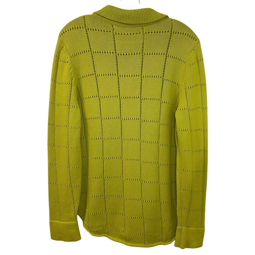 The Elder Statesman Grid Pointelle Cashmere Knit Shirt Chartreuse Yellow Medium - Picture 3 of 9